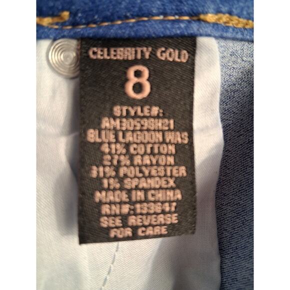 Ladies Celebrity Gold Stretch Blue Denim Jeans Shorts Sz 8 Inseam 4.5" Rise 10" - Picture 5 of 8